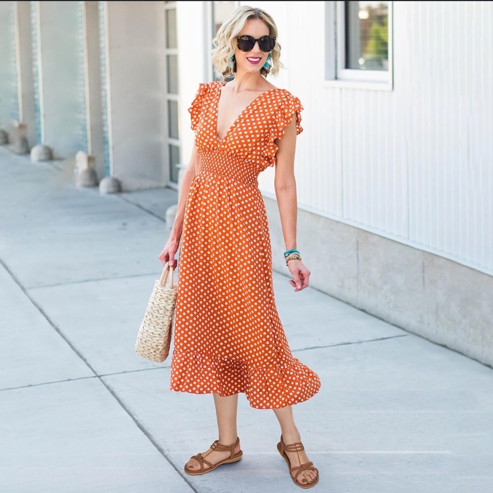 BP Orange Polka Dot Midi Dress